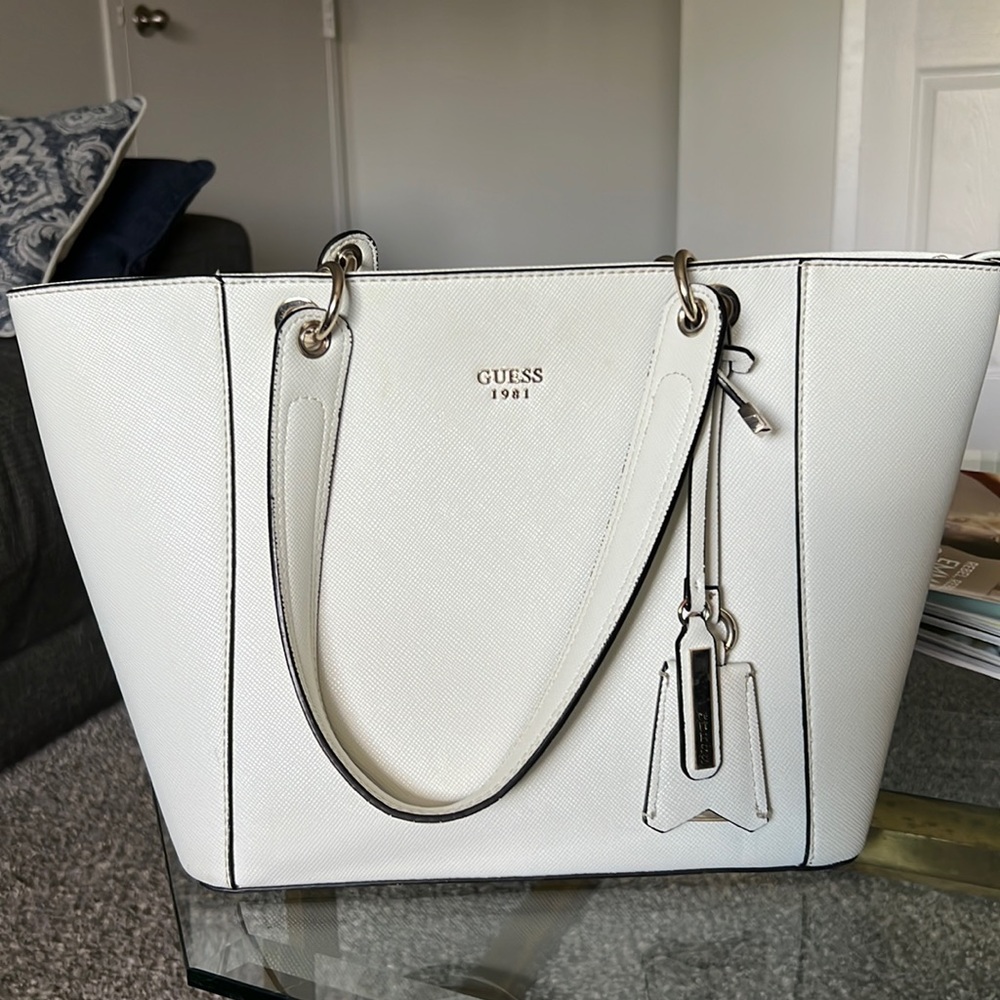 White Guess Tote Purse
